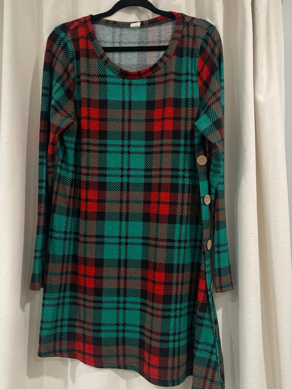 Womens Plaid Long-Sleeve Tunic Shirt in Teal & Red